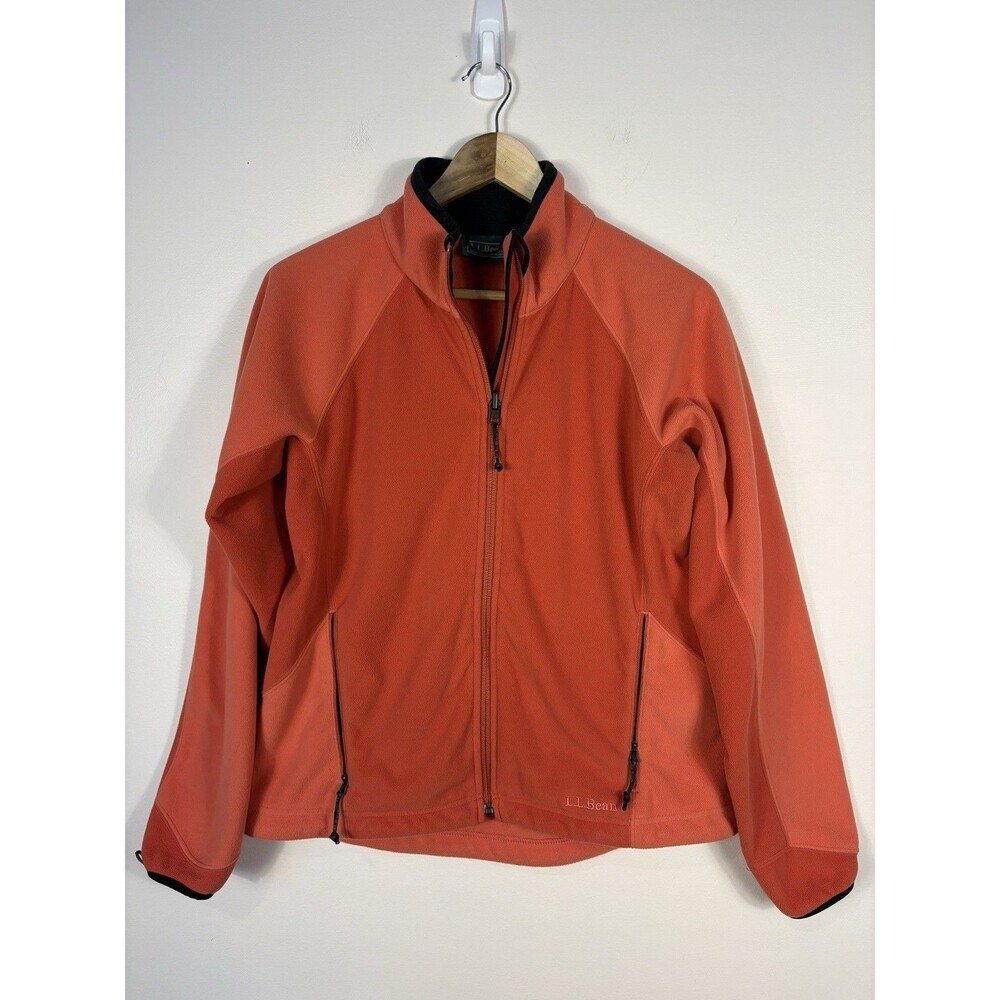 LL Bean Fleece Jacket Women's Full Zip Salmon Pink Size Medium Zip Pockets